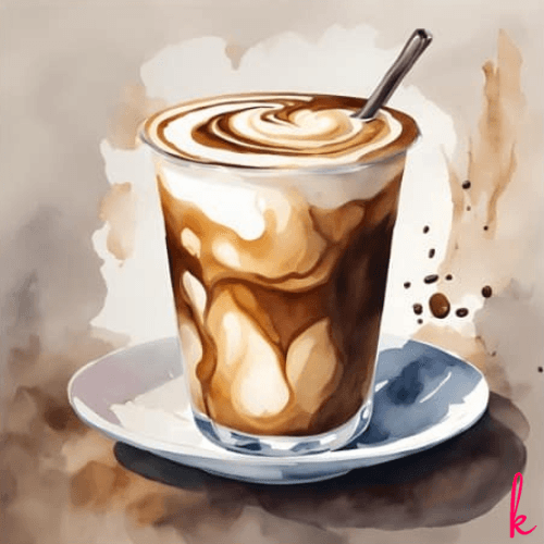 a glass of iced latte coffee with a spoon