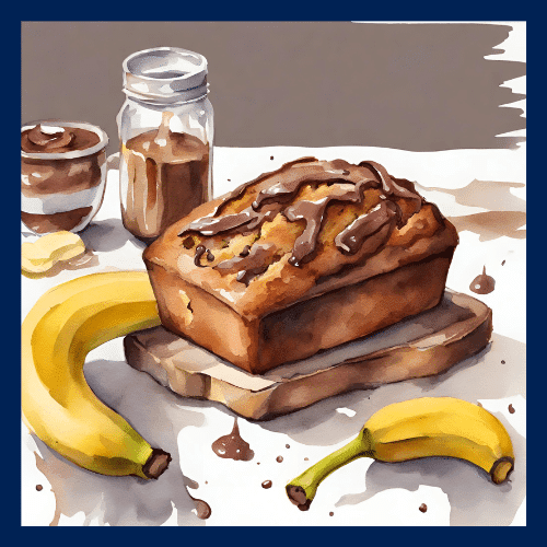 AI-Generated watercolor style image of Nutella Banana Bread