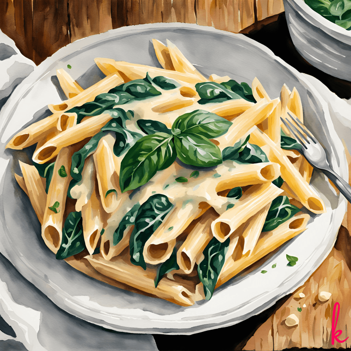 Penne Alfredo with spinach