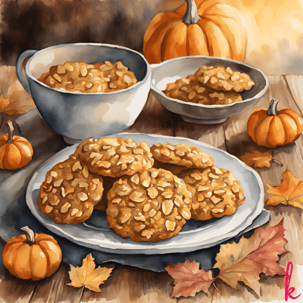 a painting of cookies and pumpkins