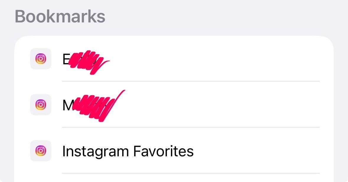 browser bookmark for Story friends and the Instagram Favorites feed