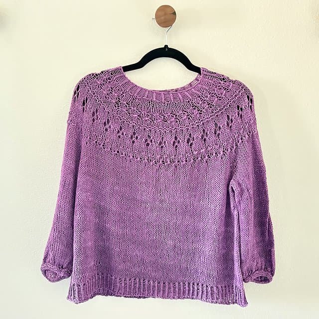 Long-sleeve Ranunculus sweater in Manos del Uruguay Serena Boysenberry with diagonal cuffs
